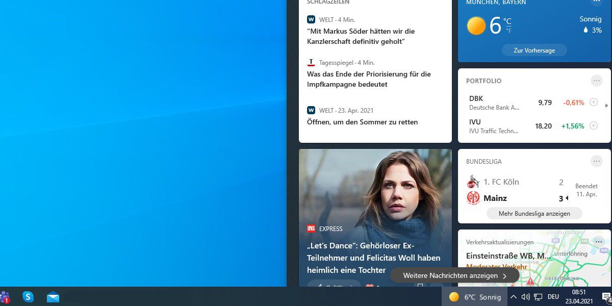 Das neue Element in der Windows-10-Taskbar: News and Interests