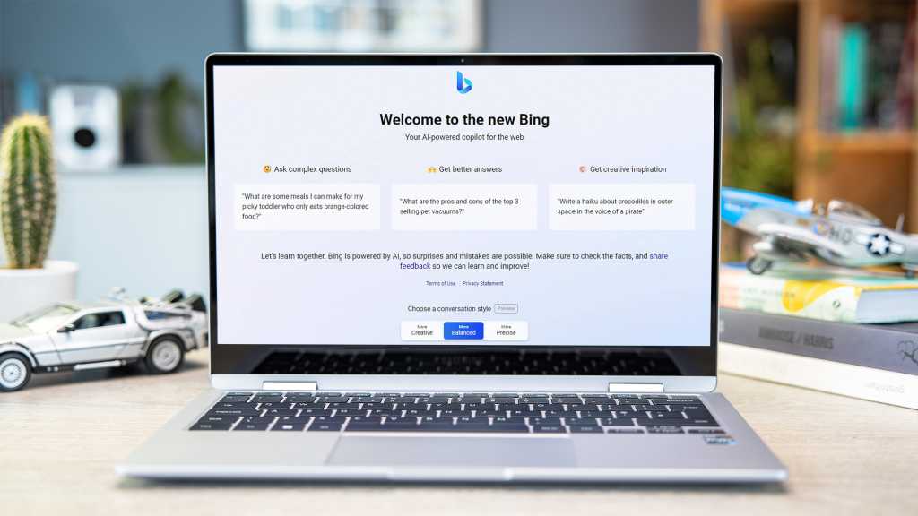 Bing Chat home screen on a Windows 11 laptop